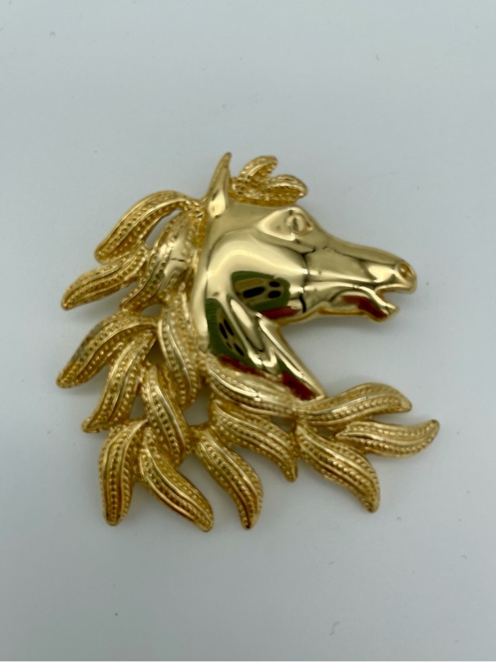 Vintage 1980’s  Gold Tone Horse Nouveau Head Brooch  Mane Napier Look Pin